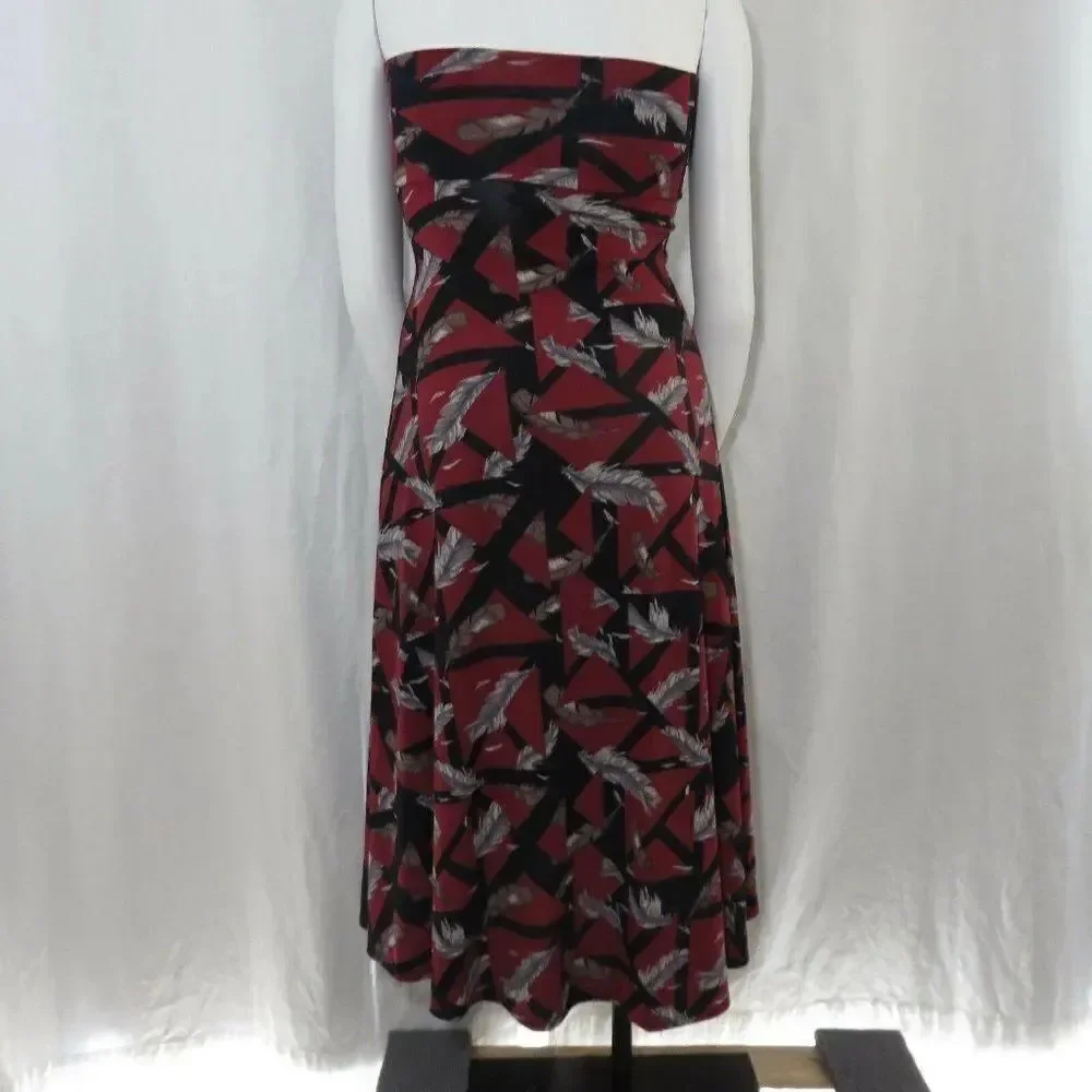 New LuLaRoe Burgundy Black Gray Feather Print 2XS XXS Maxi Skirt Long Made USA